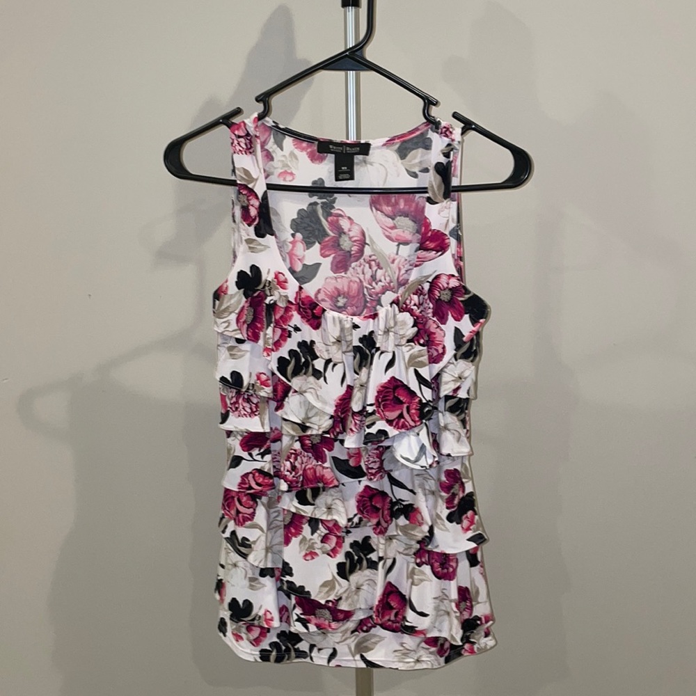 WHBM sleeveless floral ruffle top XS